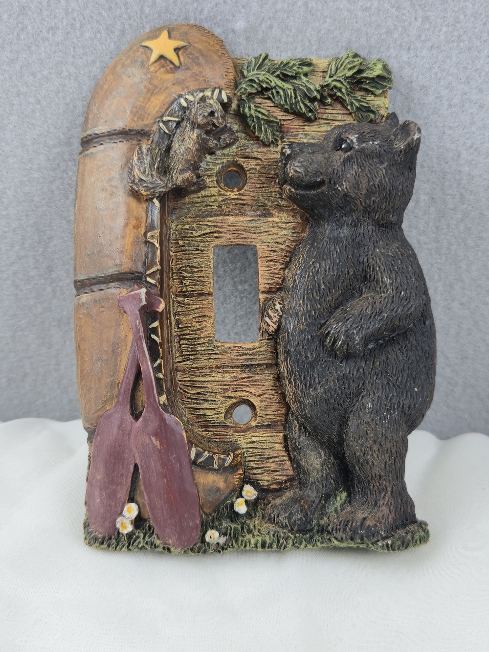 Vintage 1995 Figi Graphics Rustic Black Bear Canoe Light Switch Plate
